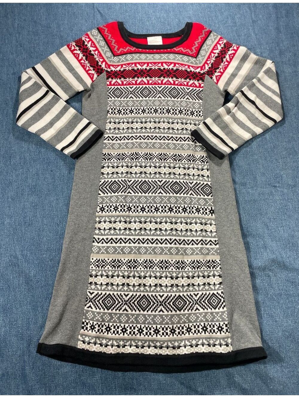 Hanna Andersson  sweater dress girls size 10 long sleeve red black grey
